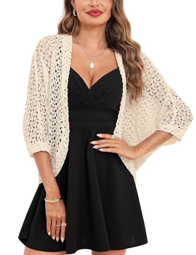Gyabnw Damen Strickacke Elegante Bolero Spitzenjacke Festlich Cardigan Kurzer Blazer Festlich Bolero mit 3/4 Arm für Abendkleider Cocktailkleid von Gyabnw