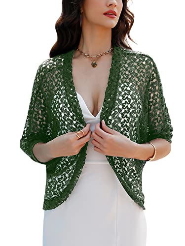 Gyabnw Damen Strickacke Elegante Bolero Spitzenjacke Festlich Cardigan Kurzer Blazer Festlich Bolero mit 3/4 Arm für Abendkleider Cocktailkleid, Hellgrün, M von Gyabnw