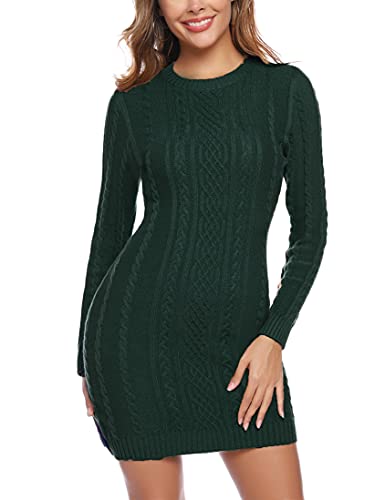 NC Damen Strickkleider Langarm Rundkragen Strickpullover Pulloverkleid Elegant Winterkleid Jumper Minikleid Warme Wickelkleid Winter Pulli Sweater Kleid Dunkelgrün L von N\C