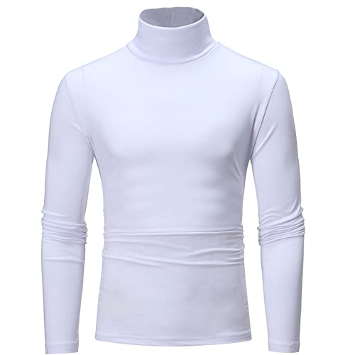 NC Herren Rollkragen-Shirts Layer Slim Rollkragen Langarm Tops Casual Slim Tops Pullover T-Shirt Weiß L von N\C