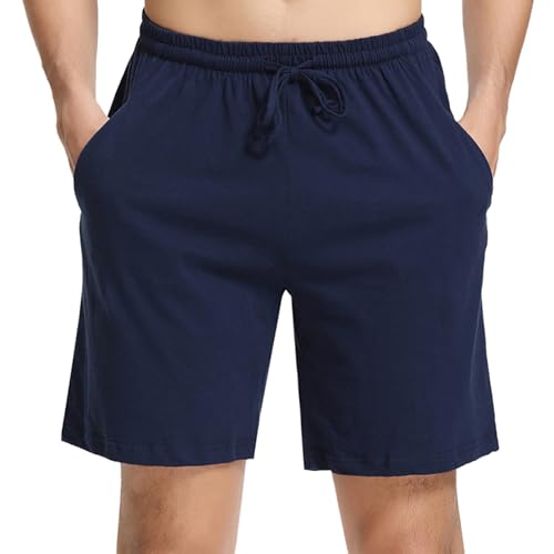 Irdcomps Kurze Schlafanzughose Herren Pyjamahose Schlafshorts Baumwolle Schlafhose Männer Bermudahose Freizeithose Shorty Sport Shorts Sommer Pyjama Hose mit Taschen Blau M von Irdcomps