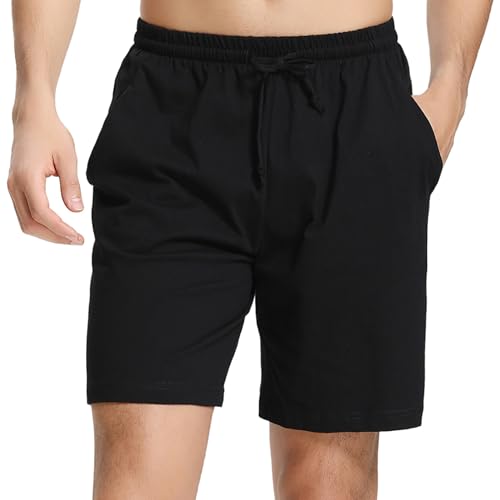 Irdcomps Herren Schlafanzughose Kurz Baumwolle Pyjamahose Schlafshorts für Männer Bermudahose Freizeithose Shorty Sommer Pyjama Hose Schlafhose Nachtwäsche mit Taschen Schwarz L von Irdcomps