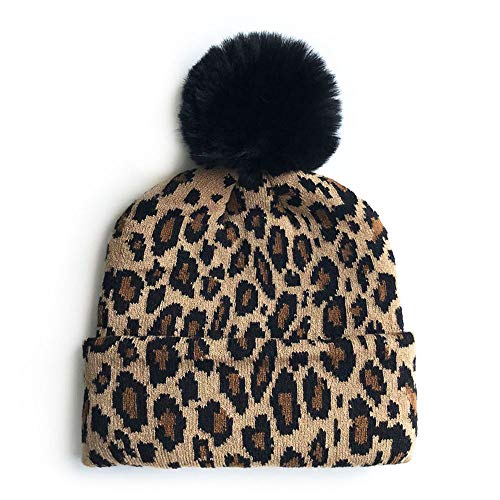 Frauen Leopard Muster Mütze Stricken Pom Beanie Weiche Warme Mütze Leopardenmuster Stricken Warme Pom Schädel Mütze Hut Winter Beanie Hut Mode Winter Pom Pom Ball Hut von N\C