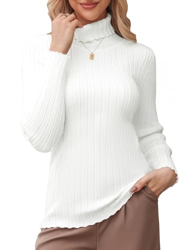Aottori Pullover Damen Elegant Winter Rollkragenpullover Strickpullover Langarm Casual Pulli Oberteile Weiß XL von Aottori