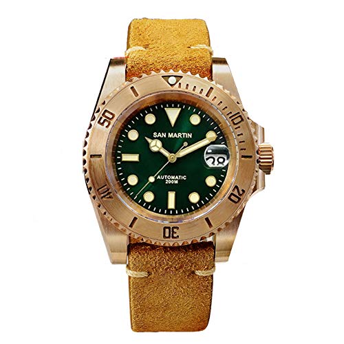 NC San Martin Diver CuSn8 Bronze Wassergeist Luxus 3D-Druck Surfen Zifferblatt Saphirglas Herren automatische mechanische Uhr (Green) von NC