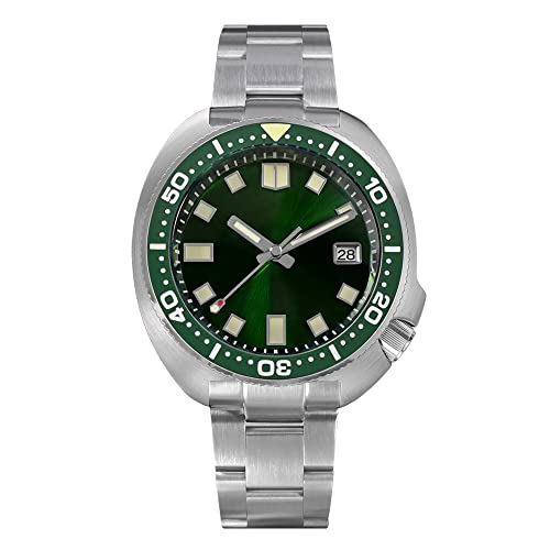 NC San Martin Upgrade Turtle 6105 Luxus Herren Taucheruhren Saphirglas NH35 Automatische mechanische Edelstahl Armbanduhr für Herren (Green no Logo) von NC