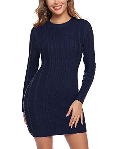 NC Strickkleider Damen Pulloverkleid Elegante Pullover Rundkragen Winterkleid Pulli Minikleid Winter Langarm Tunika Sweater Kleid Marine M von N\C