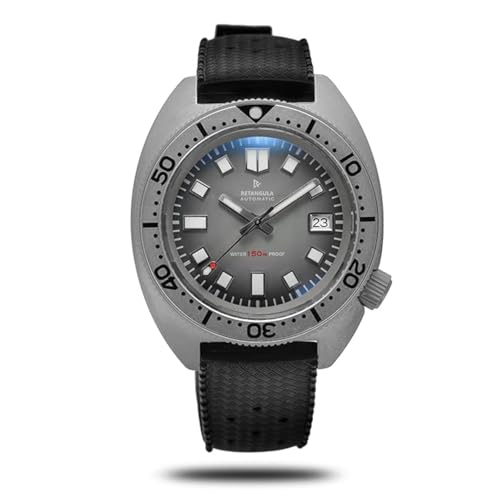 NC Retro Vintage Turtle 6105 Herren Taucheruhr Herren NH35A Automatik Schwarz Saphirglas Aluminium Lünette Retro Armbanduhr (Gray) von NC