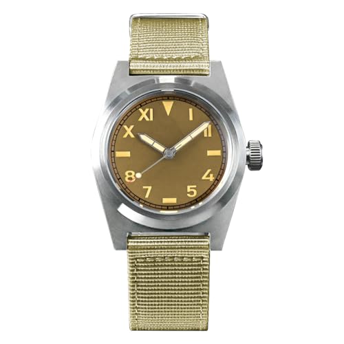 NC San Martin 38mm SN031G Retro-Militäruhren Saphirglas 200M wasserdichte automatische Edelstahl-Taucher-Armbanduhr für Männer (Yellow) von NC