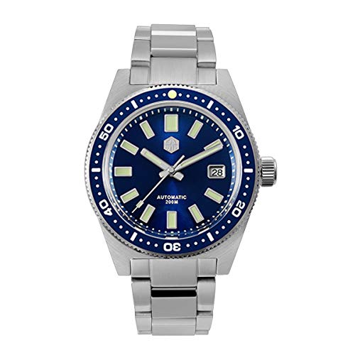 NC San Martin 62Mas Diver Mechanische Automatik Herrenuhr NH35 Keramiklünette Sunray Zifferblatt Saphirglas Edelstahl Uhren (Blue) von San Martin