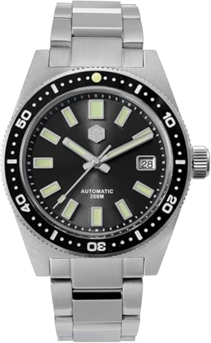 NC San Martin 62mas V4 Herren Taucheruhren Saphirglas Hexagonal Logo NH35 Armband Automatik Armbanduhr (Black) von San Martin