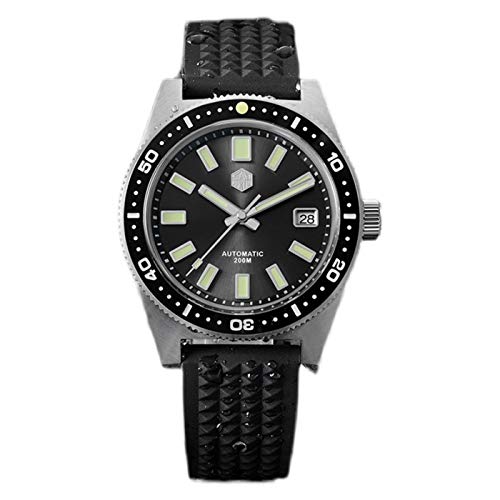 NC San Martin 62mas V4 Herren Taucheruhren Saphirglas Hexagonal Logo NH35 Armband Automatik Armbanduhr (Rubber Black) von NC