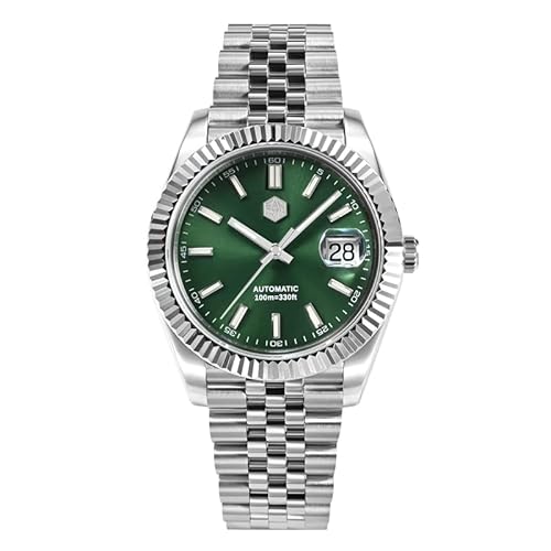 NC San Martin Date Just Men Watch Classic Luxury Dress Armbanduhren Automatic Mechanical Saphirglas 10Bar Jubilee Bracelet Watches (Green) von NC