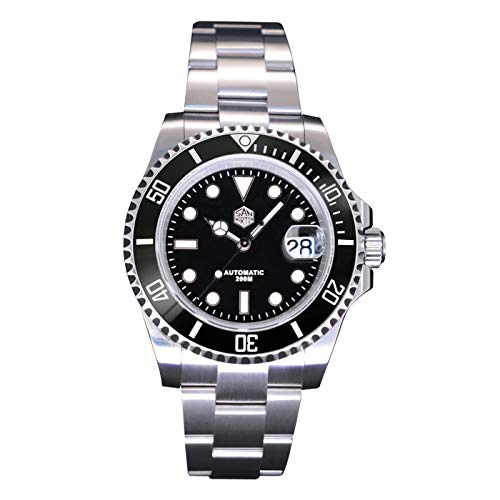 NC San Martin SN019G Diver Water Ghost Uhren Saphirglas Herren Automatische Mechanische Uhr Keramiklünette 20Bar Leuchtendes Datumsfenster Armbanduhr (Black) von San Martin