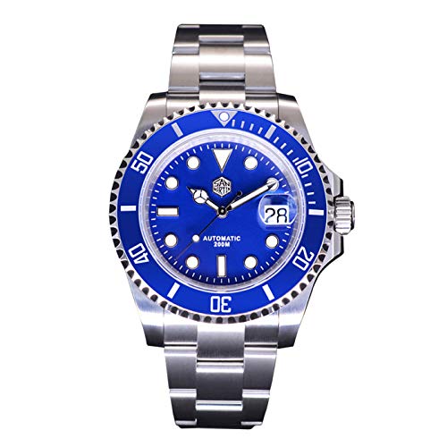 NC San Martin SN019G Diver Water Ghost Uhren Saphirglas Herren Automatische Mechanische Uhr Keramiklünette 20Bar Leuchtendes Datumsfenster Armbanduhr (Blue) von San Martin