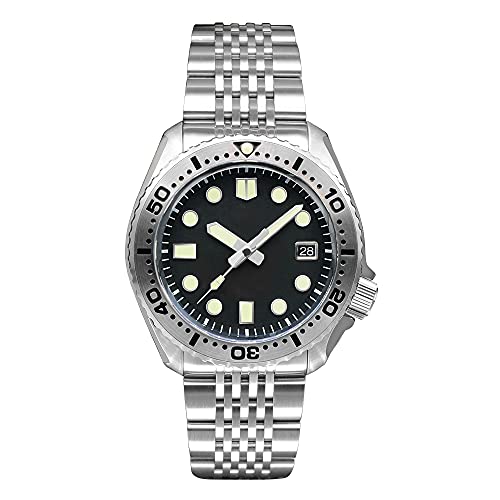 NC San Martin SN046G Edelstahl Taucheruhren NH35 Mov't Mechanische Uhr C3 Super leuchtendes Armband Saphirglas 200m wasserdichte Armbanduhr (Black no Logo) von San Martin