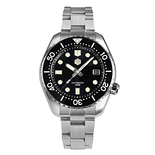 NC San Martin SN086G Diver Mens Automatic Mechanical Watches Sapphire Glass Ceramic Bezel 30Bar Waterproof Wristwatch (Black no Logo) von San Martin