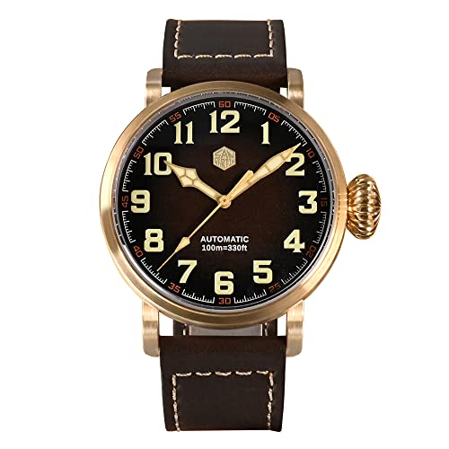 San Martin SN095 CuSn8 Bronze Flieger Herrenuhren YN55A Automatische Mechanische Vintage Military Simple Style Saphirglas wasserdichte 10Bar Armbanduhr (with Logo), SN095G von NC