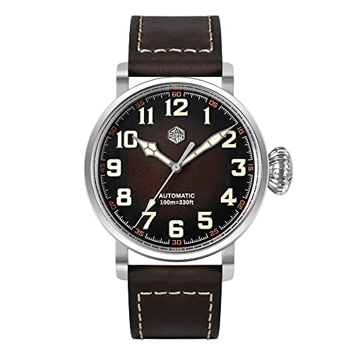 NC San Martin SN095G Automatische Mechanische Flieger Herrenuhren Saphirglas Mode Einfacher Stil YN55A Echtes Lederarmband Edelstahl Taucheruhr 10 Bar Leuchtend (with Logo) von N\C