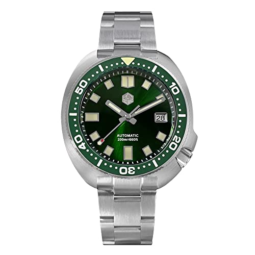 NC San Martin Upgrade Turtle 6105 Luxus Herren Taucheruhren Saphirglas NH35 Automatische mechanische Edelstahl Armbanduhr für Herren (Green) von NC