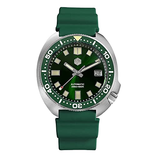 NC San Martin Upgraded SN047G Thunfisch Taucheruhr 20 Bar Edelstahl Herren Automatik Mechanisch Saphir Horween Leder Leuchtend (Rubber Green) von San Martin