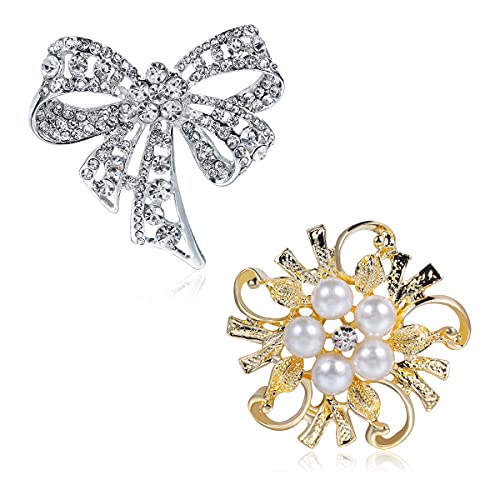 Strass Abendkleid Brosche Vintage Bowknot Brosche elegant Kamelie Brosche für Frauen von Parteien Bankette Hochzeiten Geburtstagsgeschenke Mode-Accessoires All-Match-Brosche Glänzend 2 Stück gemischte von WideSmart