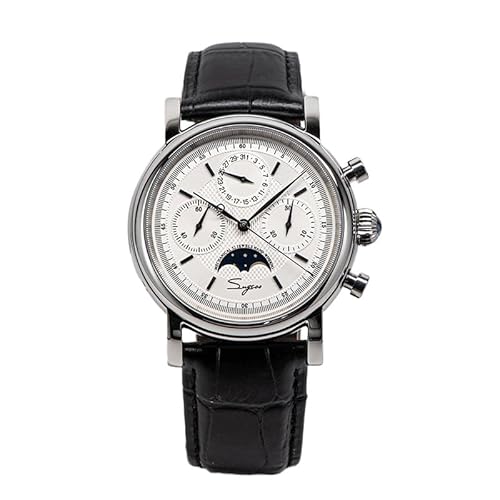 NC Sugess Echtlederband Seagull Movement Chronograph ST1901 Pilot Herrenuhr Vintage Dress Sapphire Mechanische Armbanduhren (White) von NC