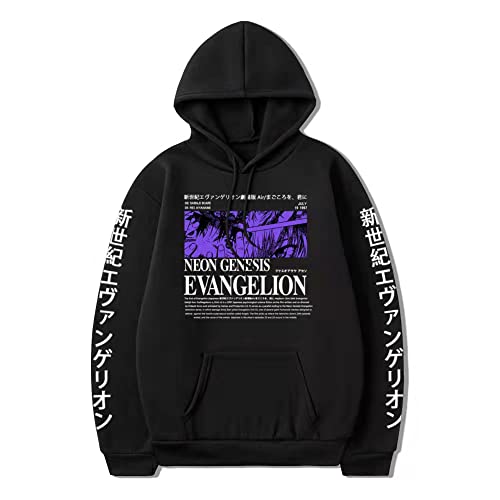 Anime Muster Evangelion Hoodie 3D Anime Cosplay Kostüm Pullover Sweater Casual Shirt Top Loose Drawstring Pullover, Schwarz , XL von N\D