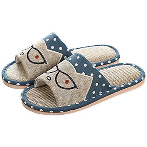 Mnixy Unisex Leinen Home Hausschuhe Niedliche rutschfeste Cartoon Paar Hausschuhe Geeignet für drinnen und draußen (Marine EU40-41) von Mnixy