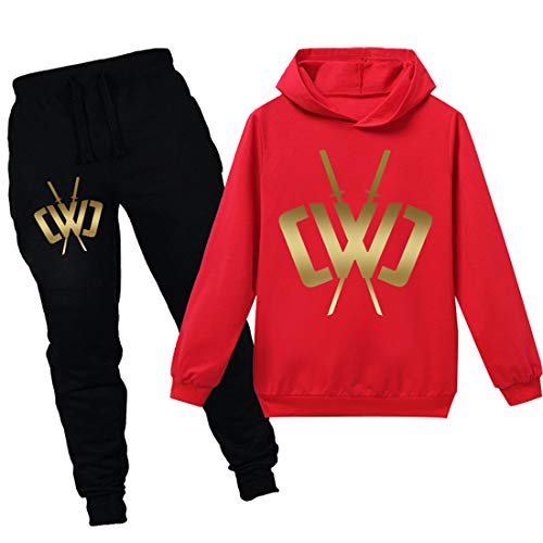 N/F Chad Wild Clay Jungen Game Kapuzenpullover und Hose Set CWC Kinder Sportswear Tops Gr. 7-8 Jahre, rot von N/F