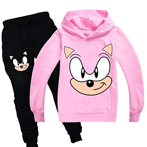 Sonic Hoodie und Hose Sportbekleidung Jungen Trainingsanzug Mädchen Niedlich Cartoon Prints The Hedgehog Kostüm Pullover, Rosa (2), 104 von N/F