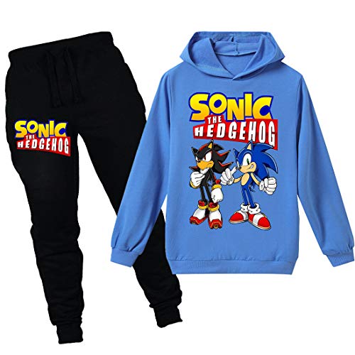 Sonic Hoodie und Hose Sportbekleidung Jungen Trainingsanzug Mädchen Niedlich Cartoon Prints The Hedgehog Kostüm Pullover, blau (1), 134 von N/F