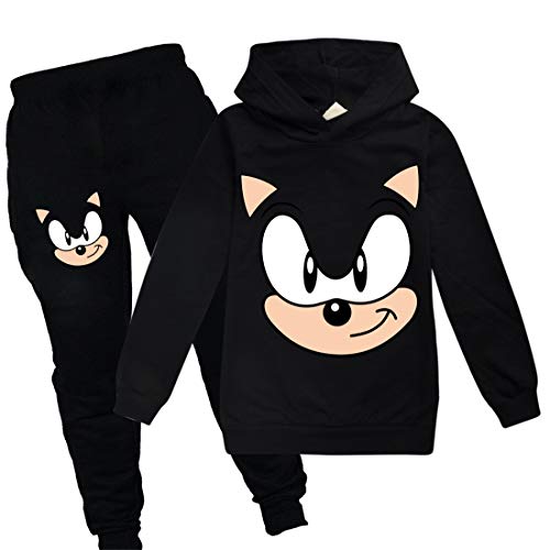 Sonic Hoodie und Hose Sportbekleidung Jungen Trainingsanzug Mädchen Niedlich Cartoon Prints The Hedgehog Kostüm Pullover, schwarz 2, von N/F