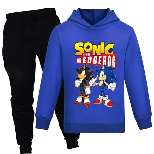 Sonic Hoodie und Hose Sportbekleidung Jungen Trainingsanzug Mädchen Niedlich Cartoon Prints The Hedgehog Kostüm Pullover, blau (1), 146 von N/F