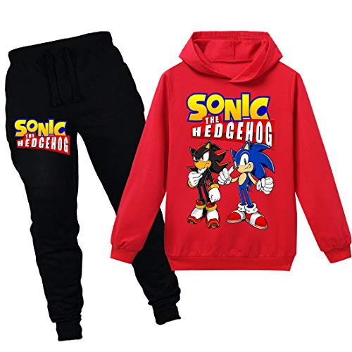 Sonic Hoodie und Hose Sportbekleidung Jungen Trainingsanzug Mädchen Niedlich Cartoon Prints The Hedgehog Kostüm Pullover, Rot1, 7-8 Jahre von N/F