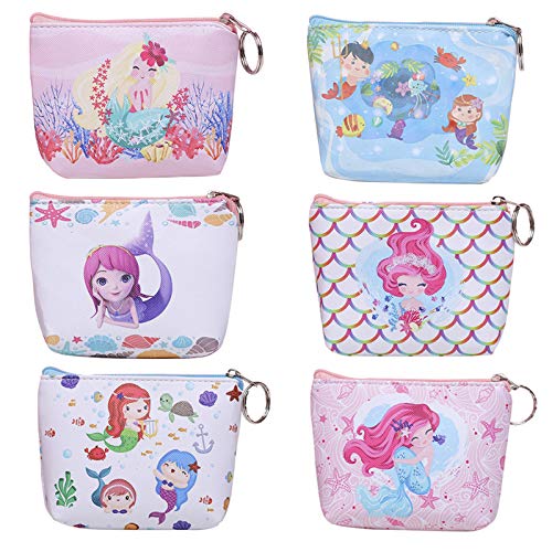 6 Stück Mini Geldbörse, Mermaid Coin Geldbörse, süße Cartoon kleine Geldbörse mit Reißverschluss, ID-Kartenschlüssel Make-up Kosmetiktasche, Brieftasche Geschenk für Frauen Mädchen, 6 Styles von Monsully