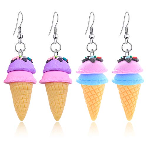 DAMLENG 2 Paar einzigartige niedliche 3D-Ohrringe aus weichem Ton, baumelnde Ohrringe für Frauen und Mädchen, Statement-handgefertigt, Kawaii-Lebensmittelkegel, Süßigkeiten-Ohrringe, Schmuck, Harz, nc von N/P