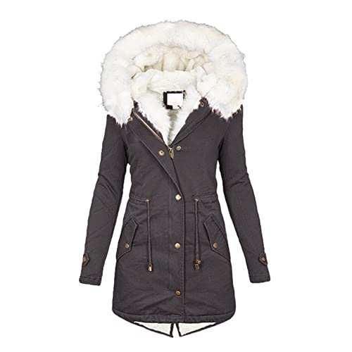 Damen Winterjacke mit Kapuze, dick, lange Daunenjacke, schmales Haar, grau, 54 von N\P