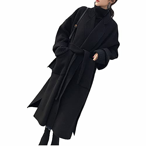 Dicker Mantel Weiblicher Herbst und Winter Retro Lose Lange Wollmantel, Schwarz , 46 von N\P