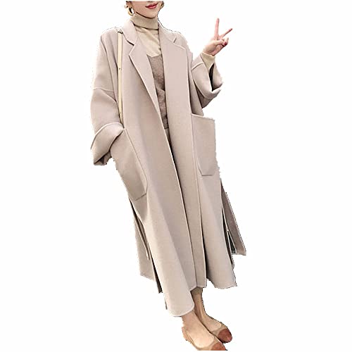 Dicker Mantel Weiblicher Herbst und Winter Retro Lose Lange Wollmantel, aprikose, 48 von N\P