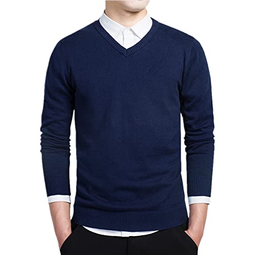 Farbiger Ärmel Pullover V-Ausschnitt bis Kopf Herren Unterteil Frühling, dunkelblau, X-Large von N\P