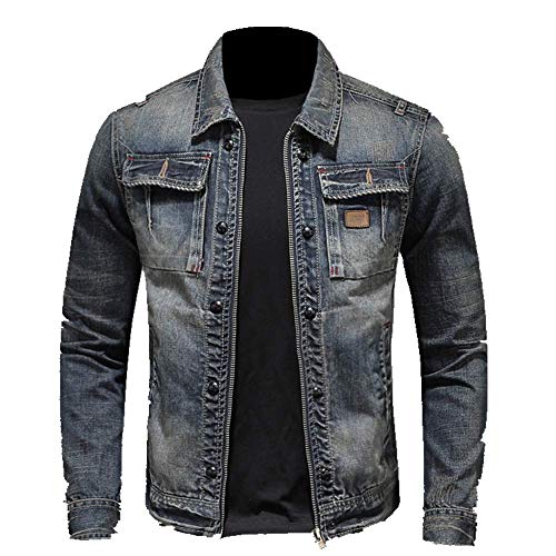 Frühling und Herbst Herren Casual Jeansjacke Jacke Revers Jeansjacke Retro Gr. XXL, grau von N\P