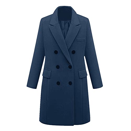 Große Größe Damen Herbst und Winter Mantel Lang Mantel Wollmantel, blau, 46 von N\P