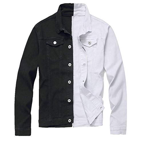 Herren Jacke Schwarz und Weiß Zweifarbig Slim Fit Herren Jacke Jeansjacke Jacke Gr. M, schwarz / weiß von N\P