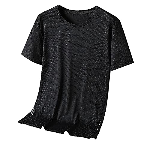 NP Draping Ice Seide Kurzarm Herren Dünn Atmungsaktiv Lose Rundhals Mesh T-Shirt Bottomingshirt, Schwarz , 58 von N\P