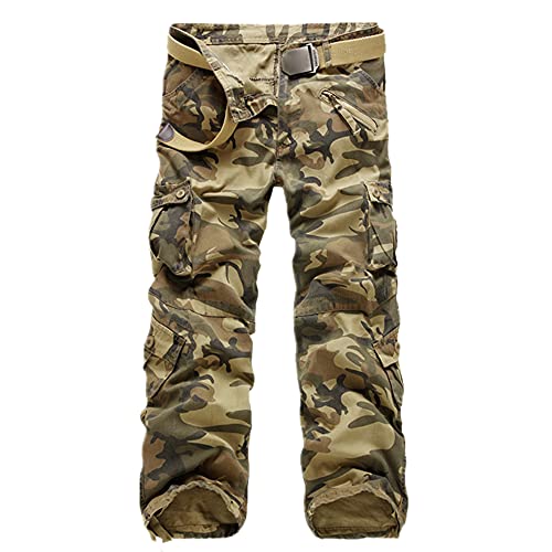 NP Pants Herren-Hose, gerade, lange Hose, Camouflage, gewaschene Hose, Tarngelb, 46 von N\P