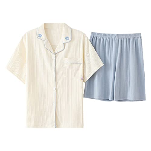 NP Summer Women Pajamas Set Sleepwear Short Sleeve Shorts Turn-down Collar von N\P