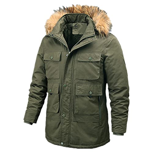 Winter Lange Jacke Herren Parka Herren Abnehmbare Kapuze Bequem Outwear, grün, XL von N\P