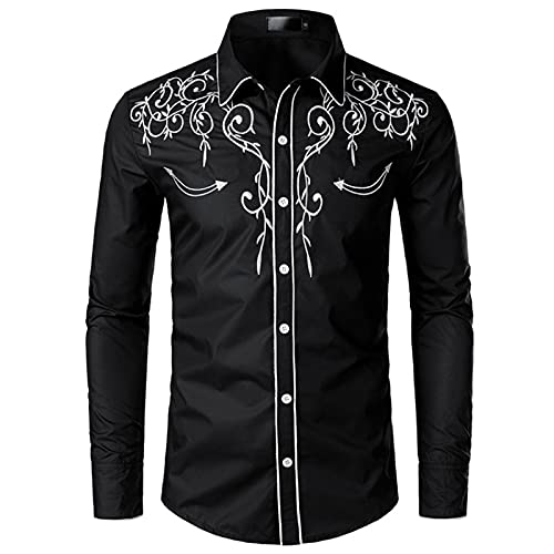 NW Stylisches Western-Cowboy-Hemd für Herren, bestickt, schmale Passform, lässig, langärmelig, für Hochzeit, Party, Schwarz , M NW Stylisches Western-Cowboy-Hemd für Herren, bestickt, schmale Passform, lässig, langärmelig, für Hochzeit, Party, Schwarz , M von N\W