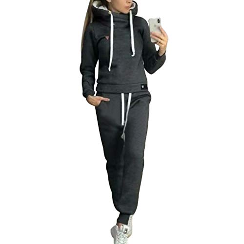 Damen Sportanzug Set Trainingsanzug Jogging Anzug, 2 Stück Frauen Freizeitanzug Fitnessanzug mit Warm Gefüttert Langarm Kapuzenpullover Sweatshirt + Lange Hose, Winter Herbst Sportswear Set Schwarz L von N/X